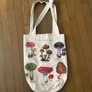 Canvas Mushroom Print Tote Bag in Cream